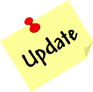 Cartoon post-it note that says "update"